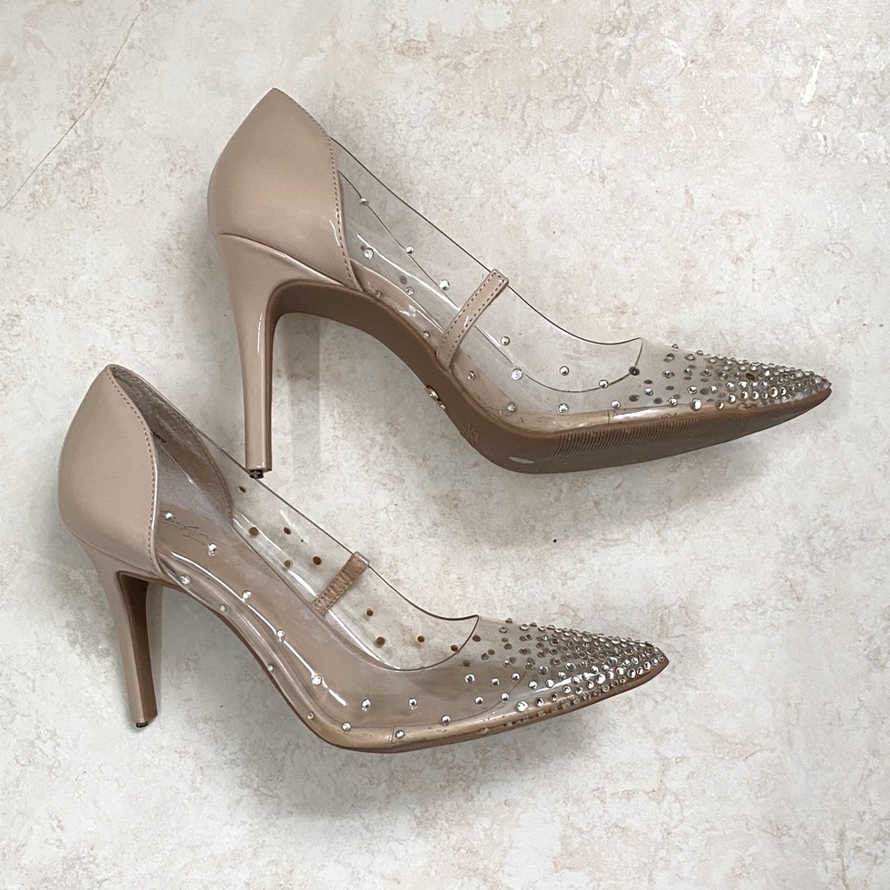 Elegant Clear and Studded Kitten Heels